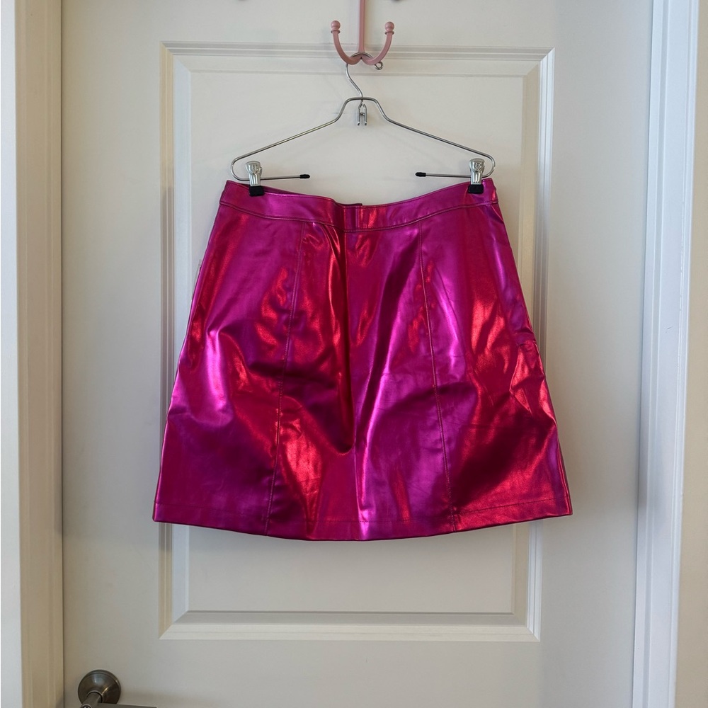 Maeve Metallic Pink Faux Leather skirt - Picture 3 of 9